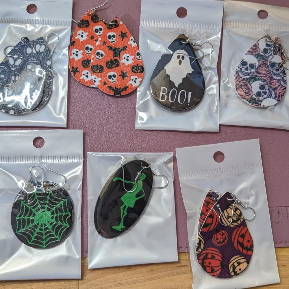 Halloween earrings, faux leather